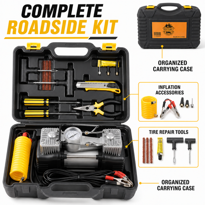 Car Tyre Inflator 12V-2 Cylinder Air Compressor Kit, 150 PSI