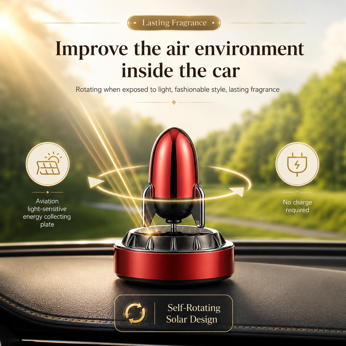 Solar-Powered Car Air Freshener Perfume Diffuser - Rocket