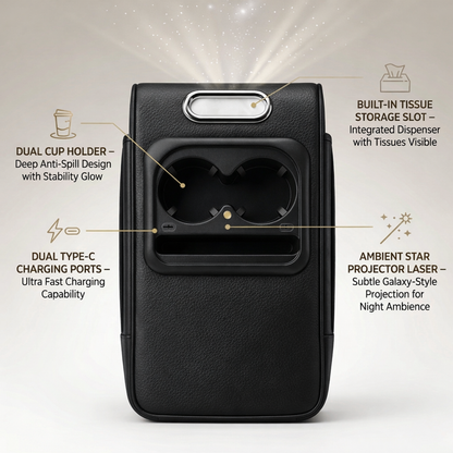 Car Armrest with Cup Holder, USB Charging & Laser Star Light