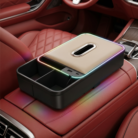 8-in-1 Car Armrest Storage Box with LED Light