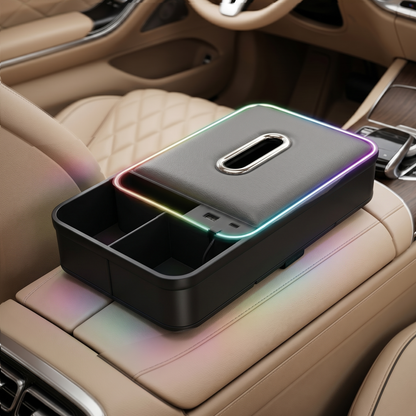 8-in-1 Car Armrest Storage Box with LED Light