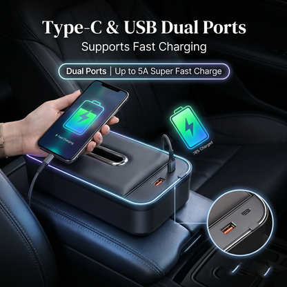 8-in-1 Car Armrest Storage Box with LED Light