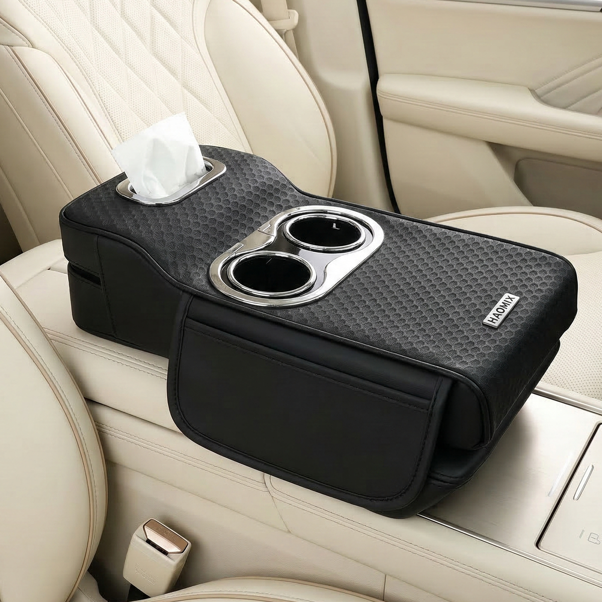 Car Armrest Heightening Pad with Cup Holder & Tissue Box