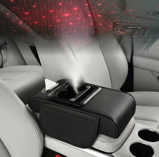 Car Armrest with Cup Holder, USB Charging & Laser Star Light