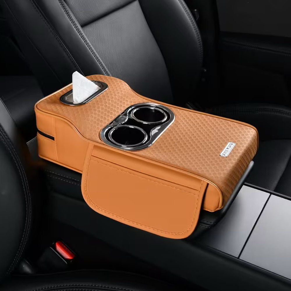 Car Armrest Heightening Pad with Cup Holder & Tissue Box