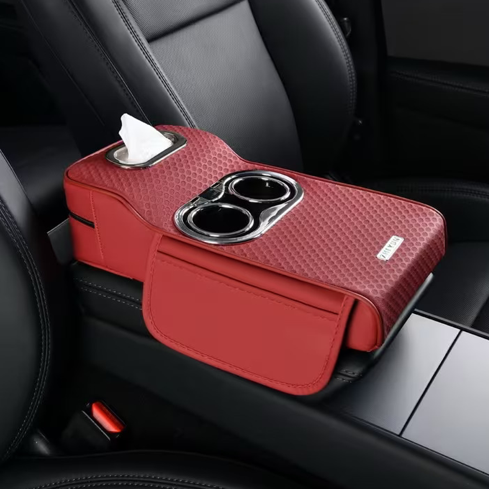 Car Armrest Heightening Pad with Cup Holder & Tissue Box