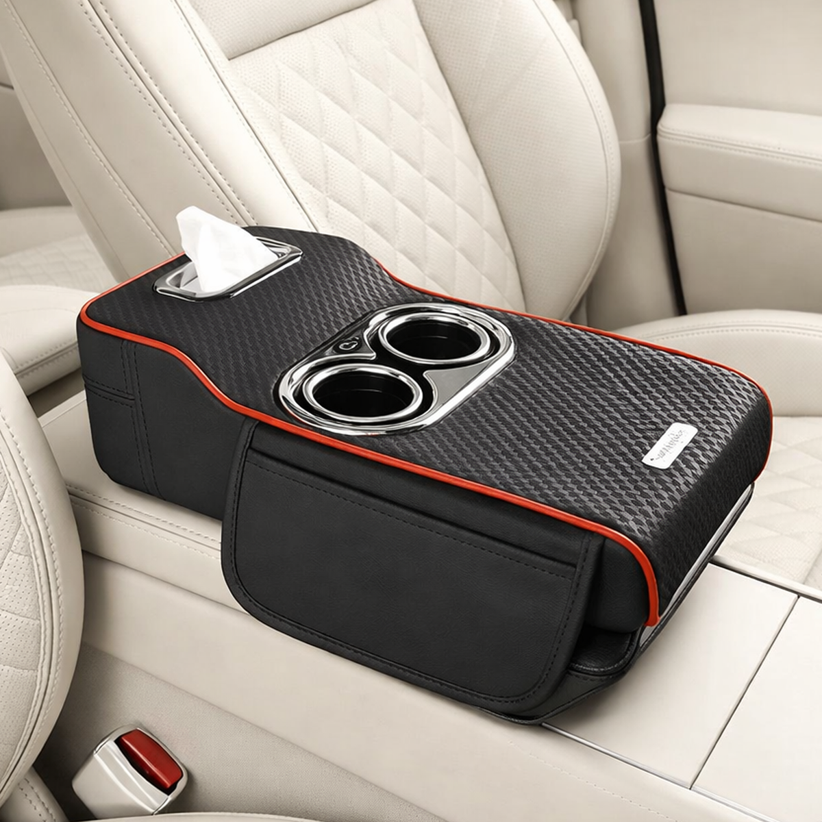 Car Armrest Heightening Pad with Cup Holder & Tissue Box