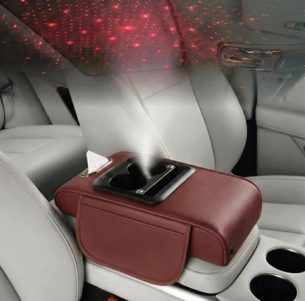 Car Armrest with Cup Holder, USB Charging & Laser Star Light
