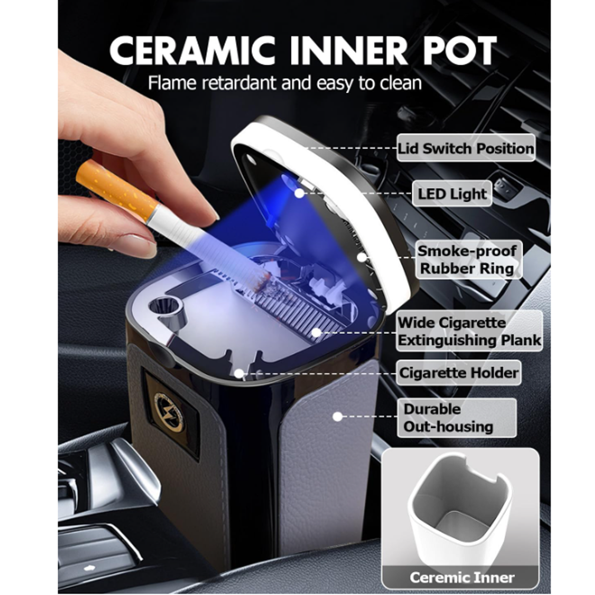 Rechargeable Car Ashtray with LED Light