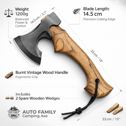 Compact Hand Axe with Wooden Handle