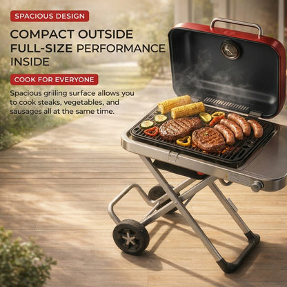 Premium Portable BBQ Gas Grill with Foldable Stand & Wheels