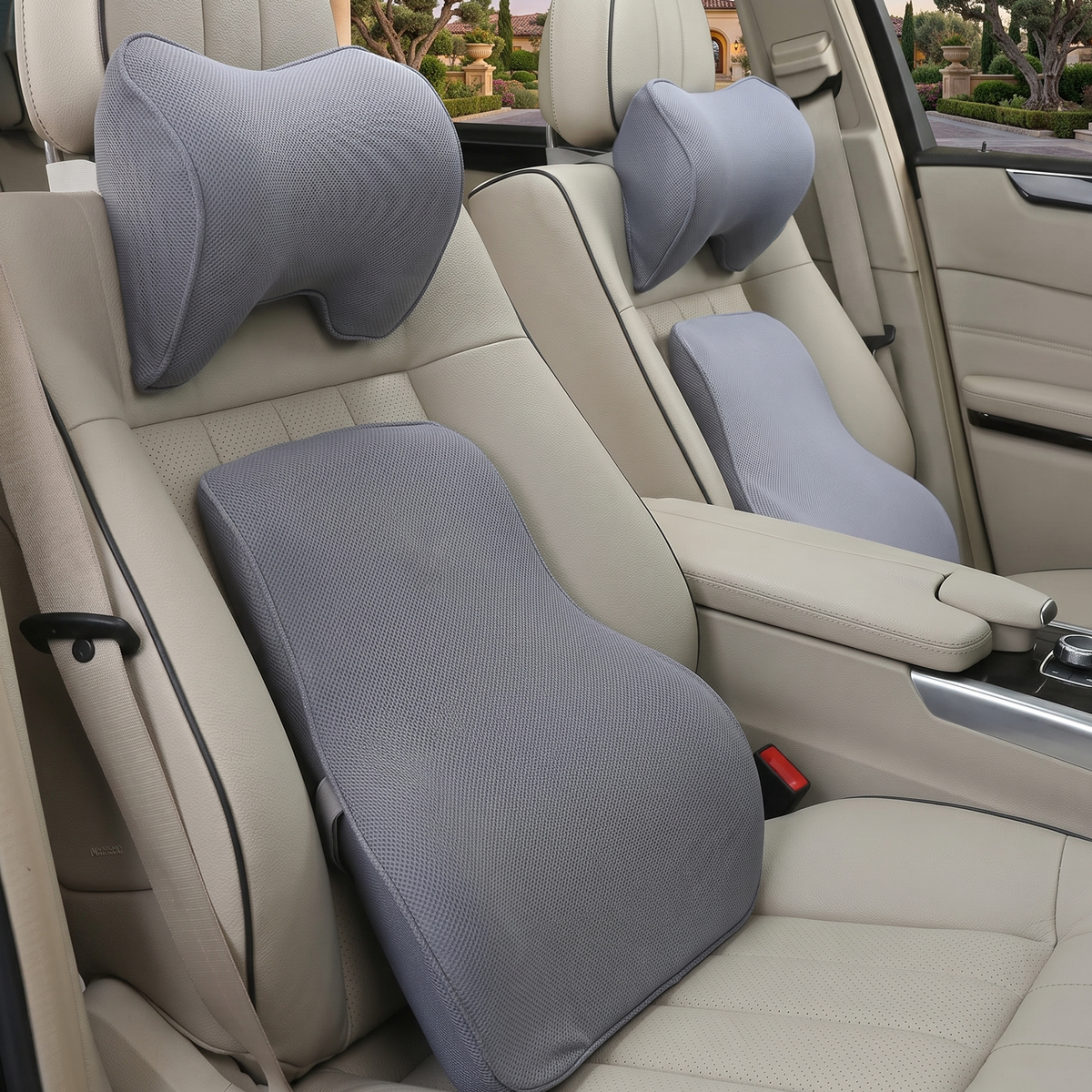 Car Neckrest & Lumbar Support Cushion Combo