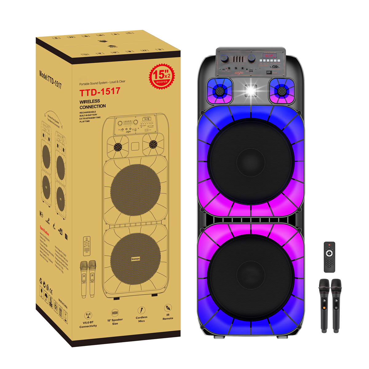 Portable Bluetooth Speaker with Wireless Microphone & Remote