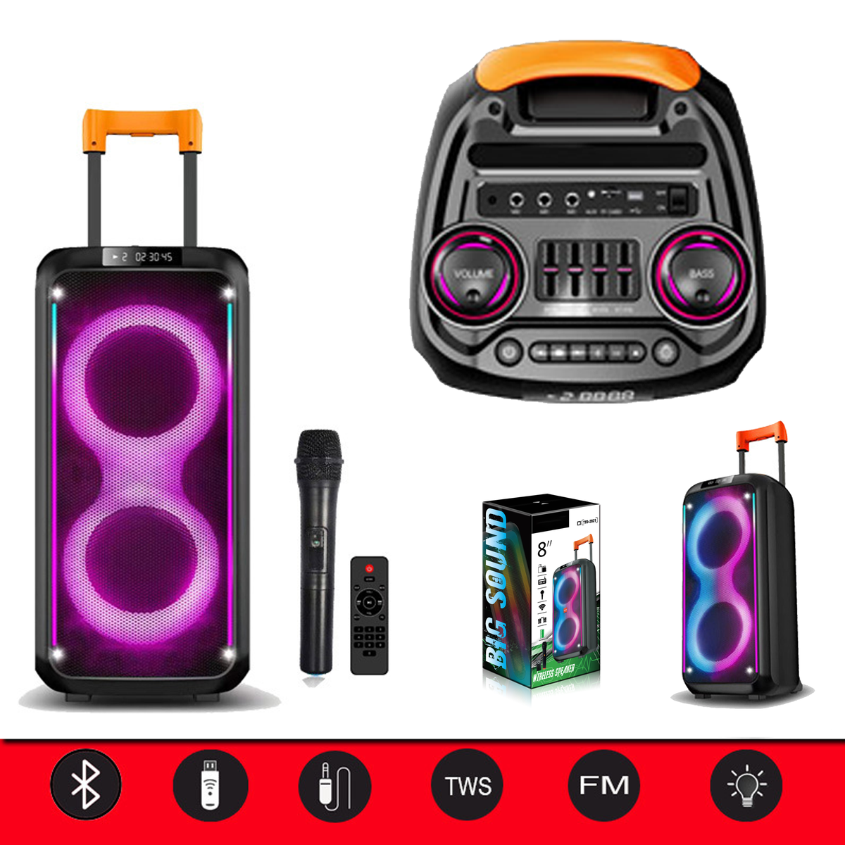 Portable Bluetooth Speaker with Wireless Microphone & Remote
