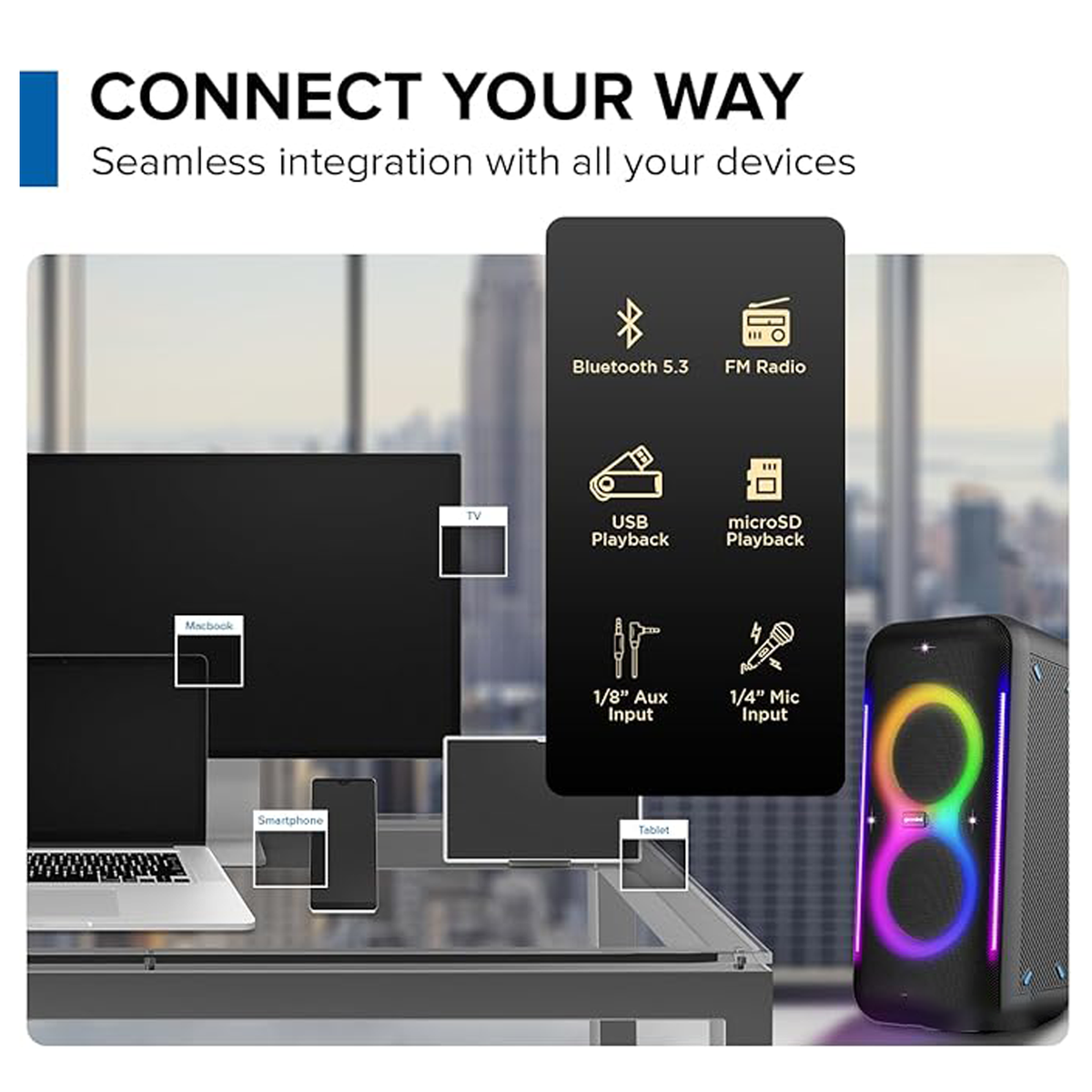 Portable Bluetooth Speaker with Wireless Microphone & Remote