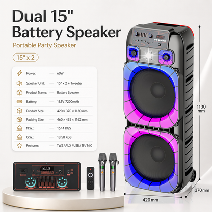 Portable Bluetooth Speaker with Wireless Microphone & Remote