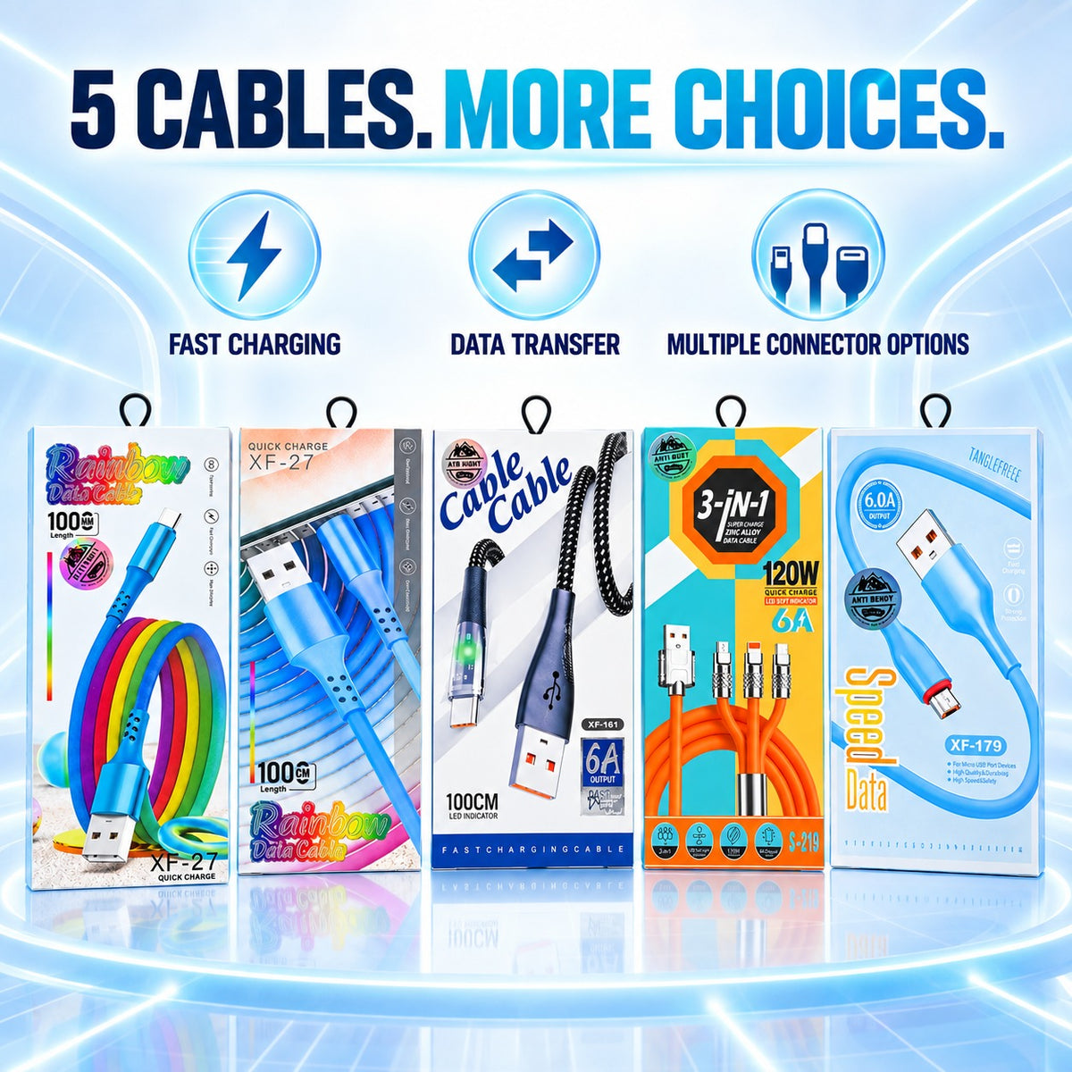 Pack of 5, USB Fast Charging Data Cable