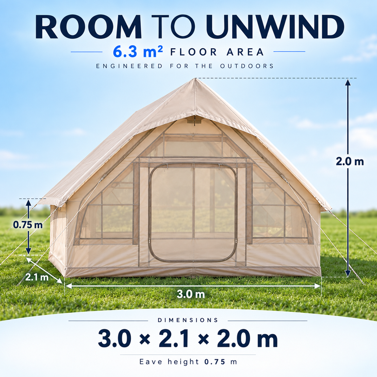 6.3m² Inflatable Camping Tent for 6–7 People, 210D Oxford Fabric Air Tent