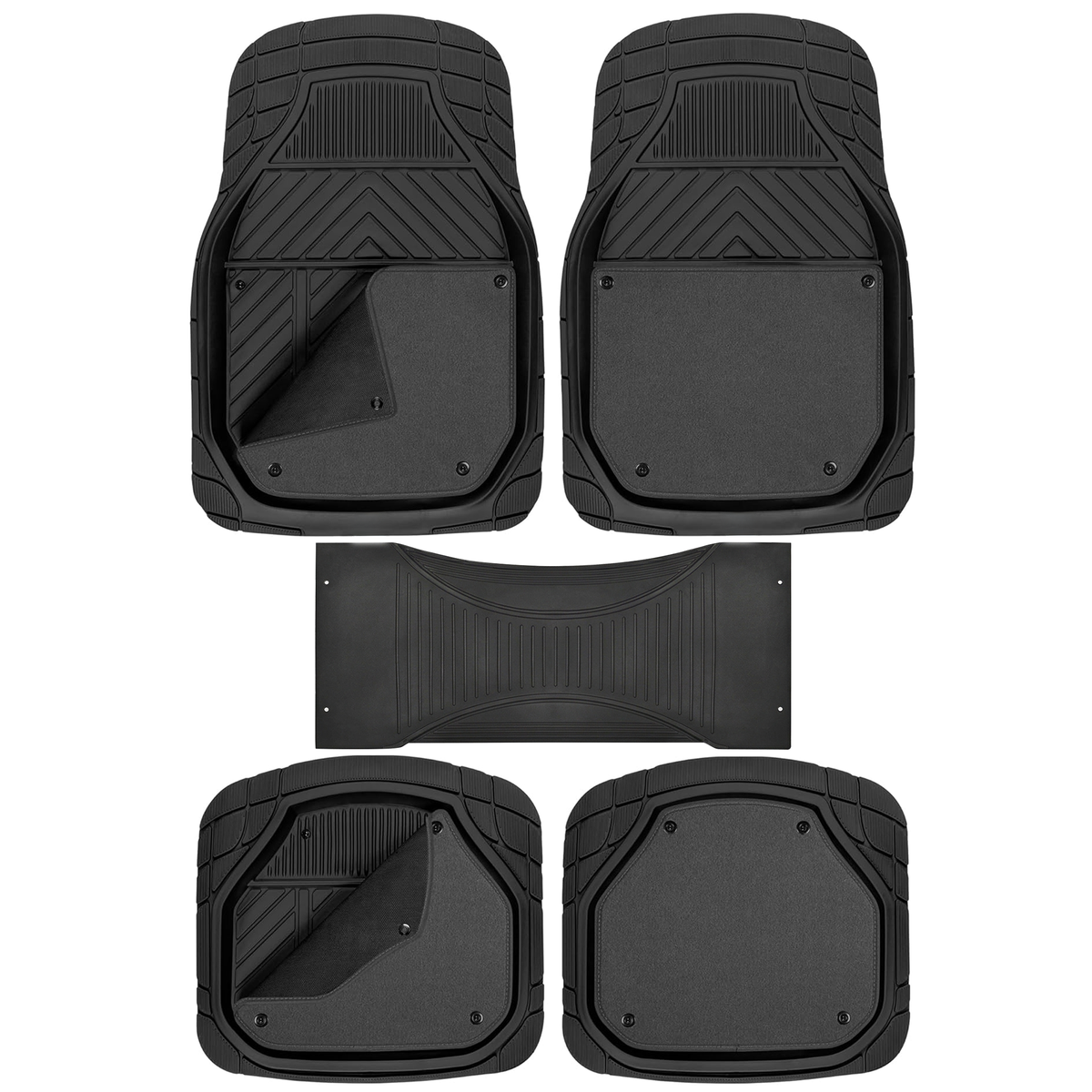 Premium Car Floor Rubber with Carpet Mat, 74 * 50cm 5 Pcs Set