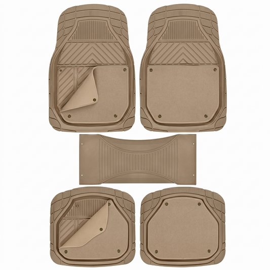 Premium Car Floor Rubber with Carpet Mat, 74 * 50cm 5 Pcs Set