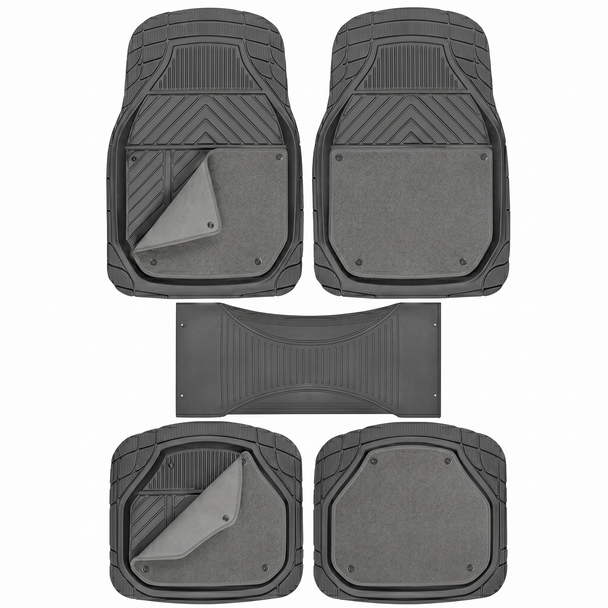 Premium Car Floor Rubber with Carpet Mat, 74 * 50cm 5 Pcs Set