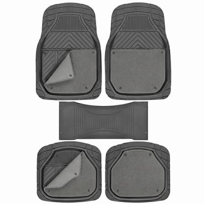 Premium Car Floor Rubber with Carpet Mat, 74 * 50cm 5 Pcs Set