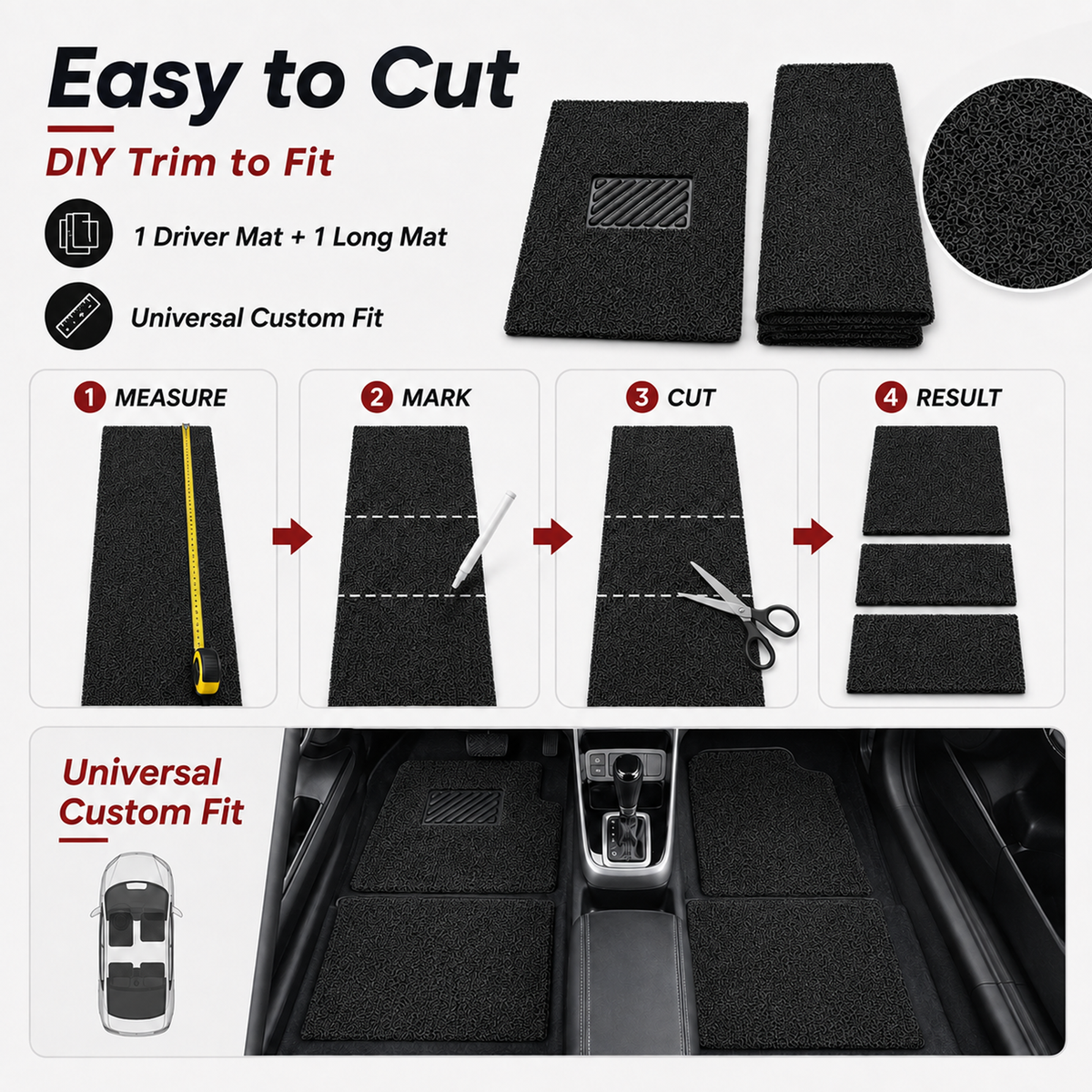 Premium Anti Slip Car Noodle Floor Mat, 5 Pcs
