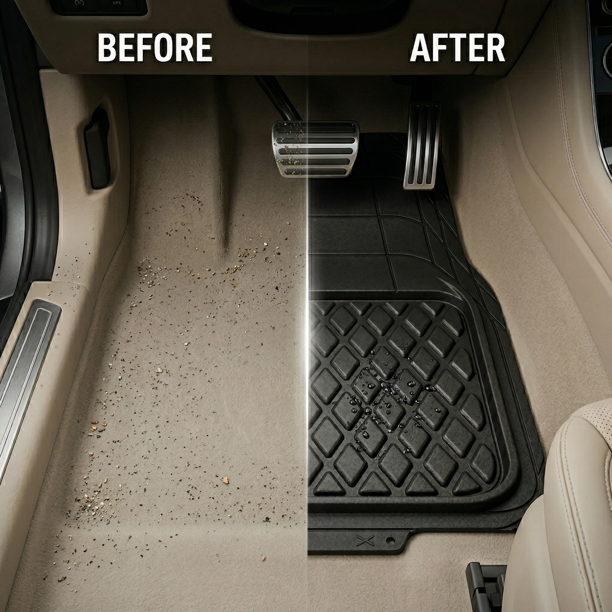 Premium Rubber Car Foot Mats, 73 * 50cm 3 Pcs Set