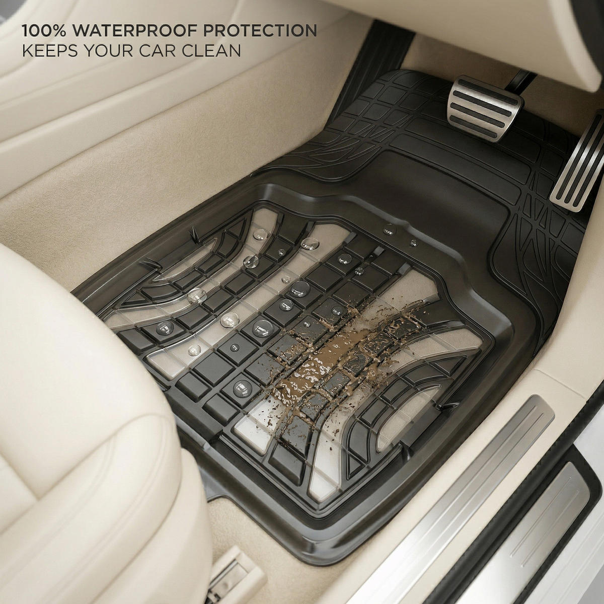Premium Rubber Car Foot Mats, 72 * 50cm 3 Pcs Set