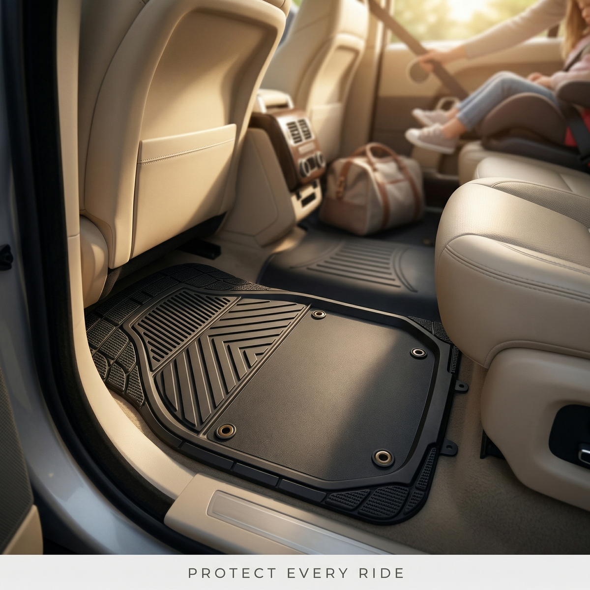 Premium Car Floor Rubber with Carpet Mat, 74 * 50cm 5 Pcs Set