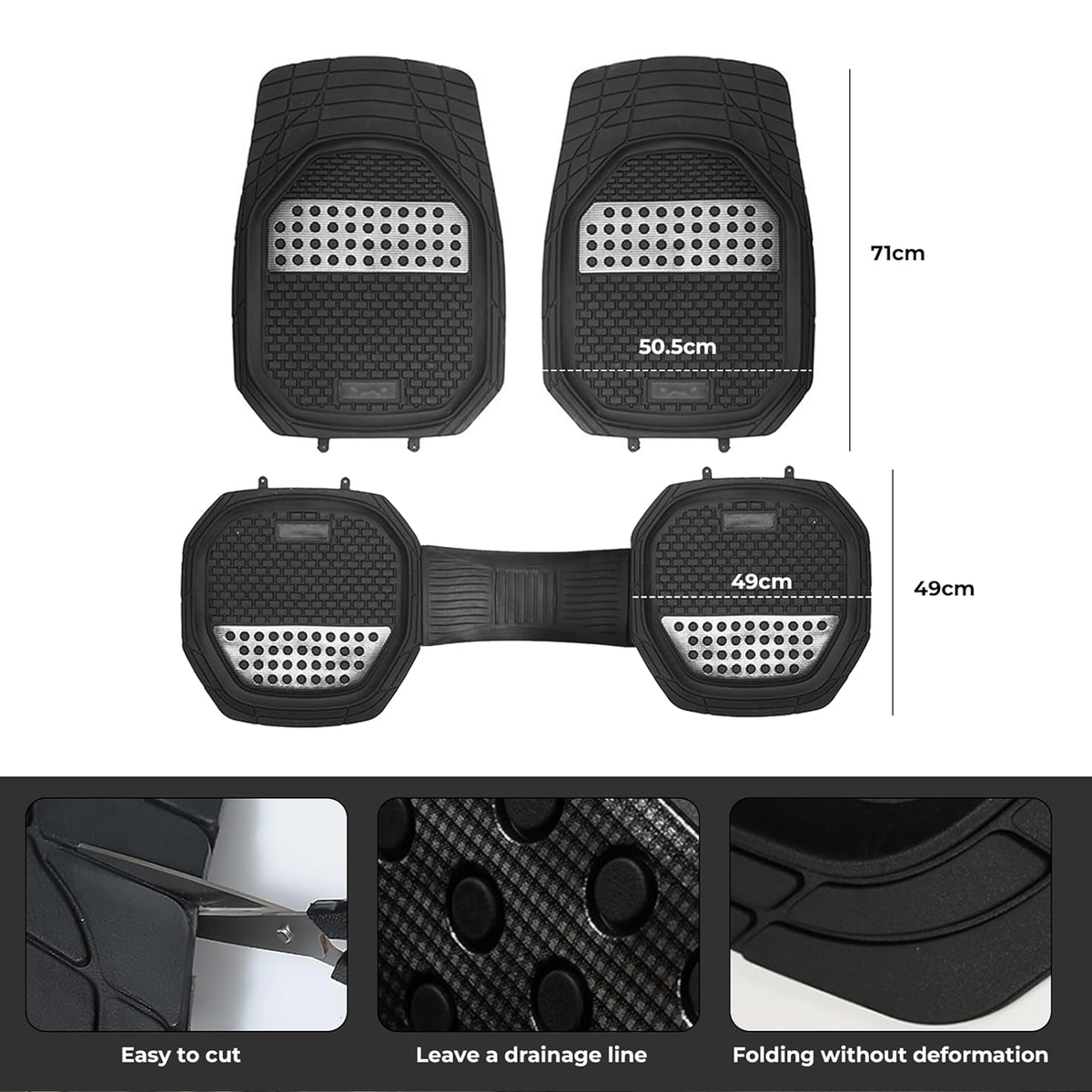 Premium Rubber Car Foot Mats, 71 * 50.5cm 5 Pcs Set