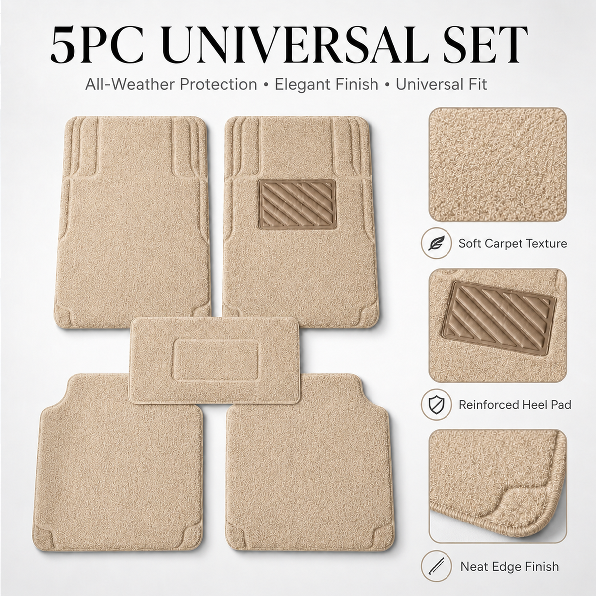 Car Premium Noodle Grass PVC Mats, 5 Pcs
