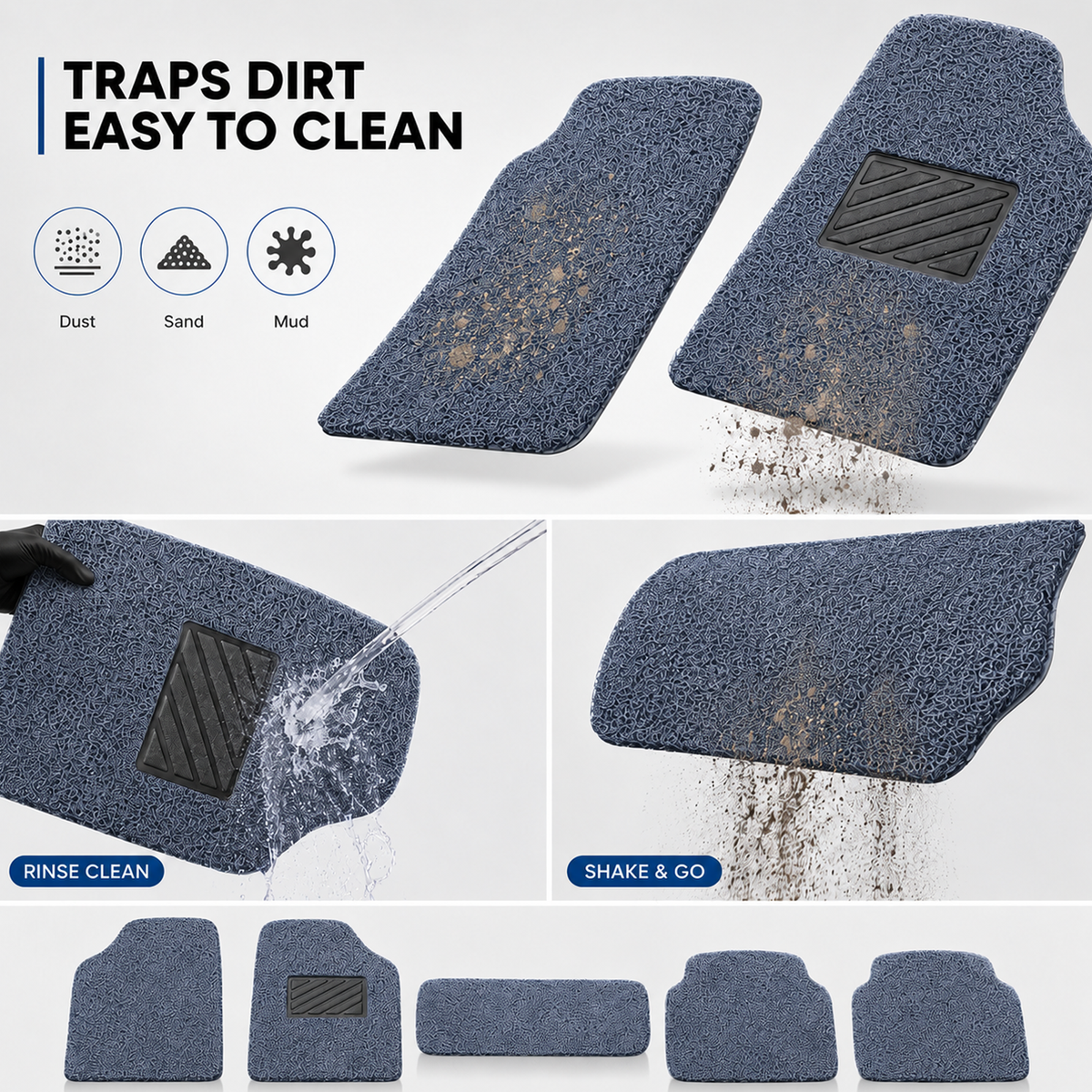 Car Noodle Grass PVC Mats, 5 Pcs