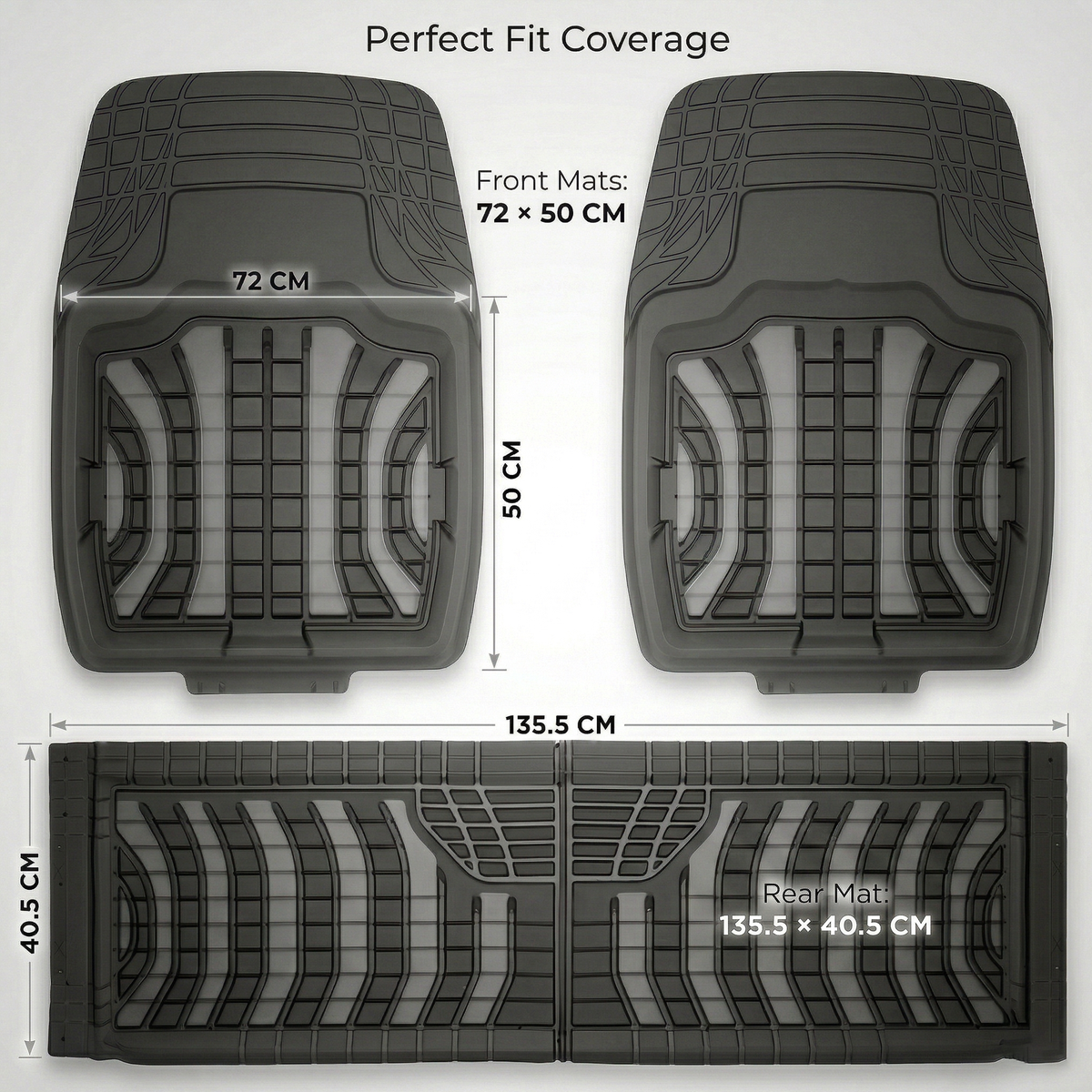 Premium Rubber Car Foot Mats, 72 * 50cm 3 Pcs Set