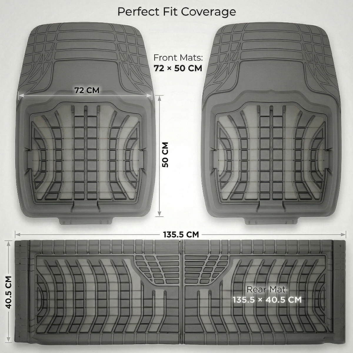 Premium Rubber Car Foot Mats, 72 * 50cm 3 Pcs Set