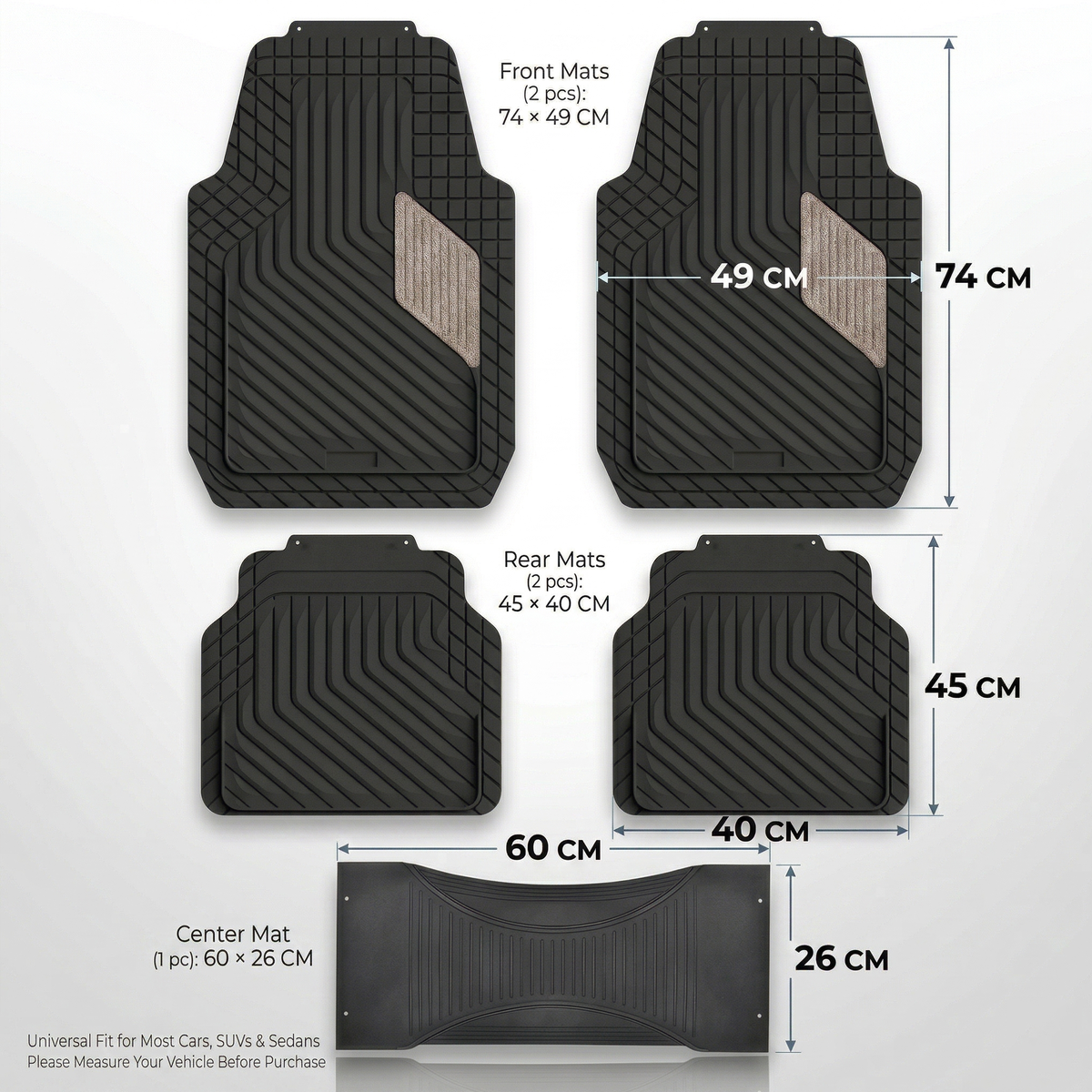 Premium Rubber Car Foot Mats, 74 * 49cm 5 Pcs Set