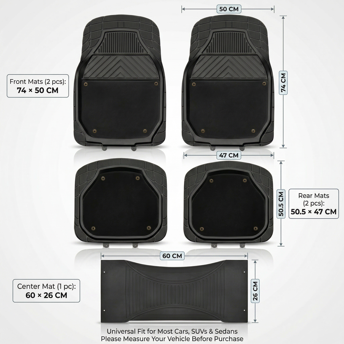Premium Car Floor Rubber with Carpet Mat, 74 * 50cm 5 Pcs Set