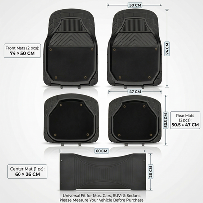 Premium Car Floor Rubber with Carpet Mat, 74 * 50cm 5 Pcs Set