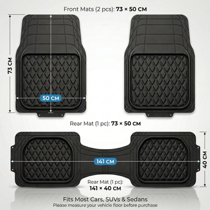 Premium Rubber Car Foot Mats, 73 * 50cm 3 Pcs Set
