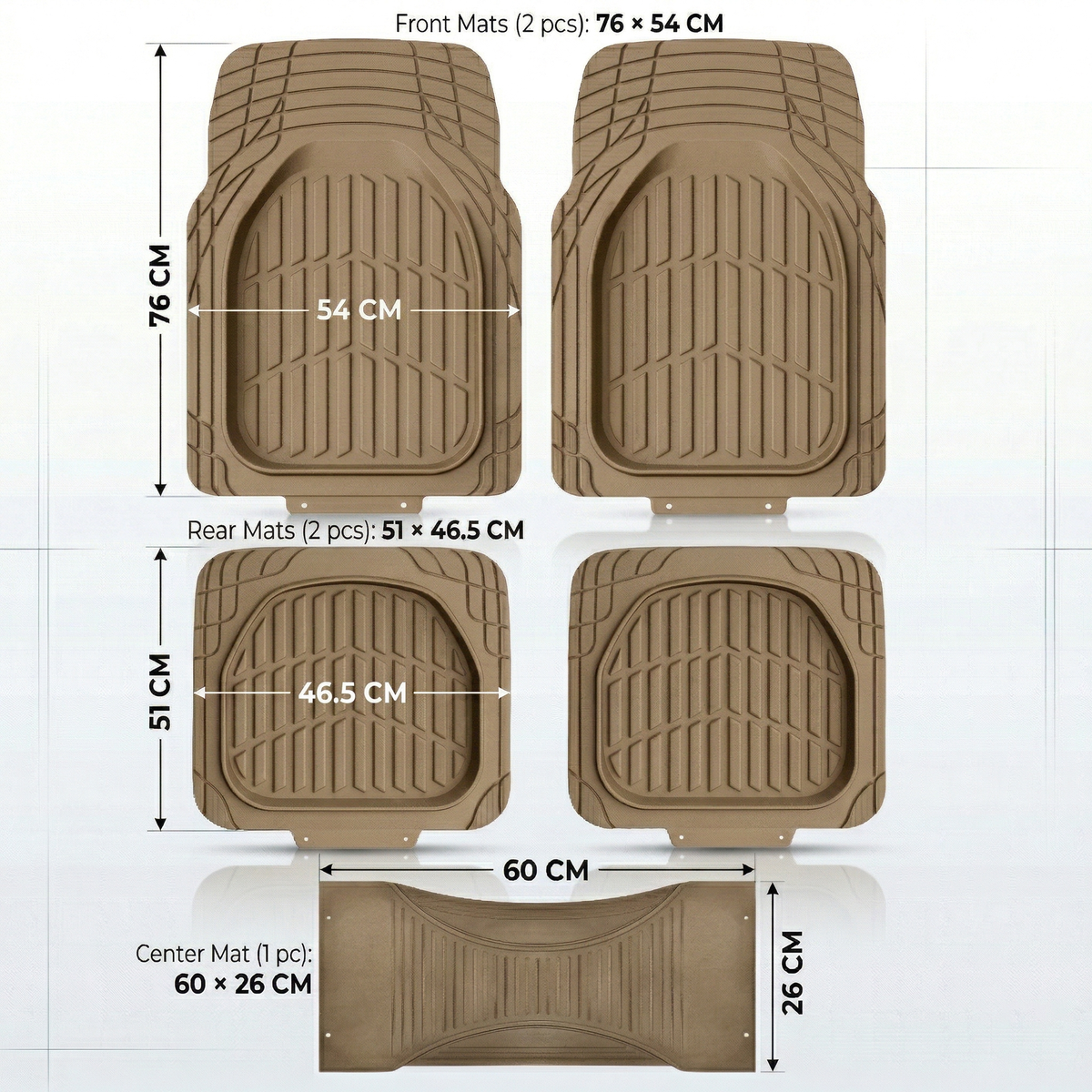 Premium Rubber Car Foot Mats, 76 * 54cm 5 Pcs Set