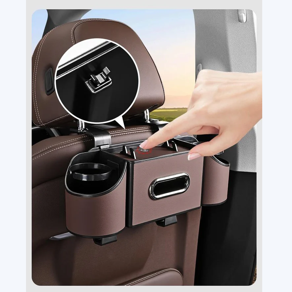 Car Back Seat Organizer with Cup Holders & Tissue Box