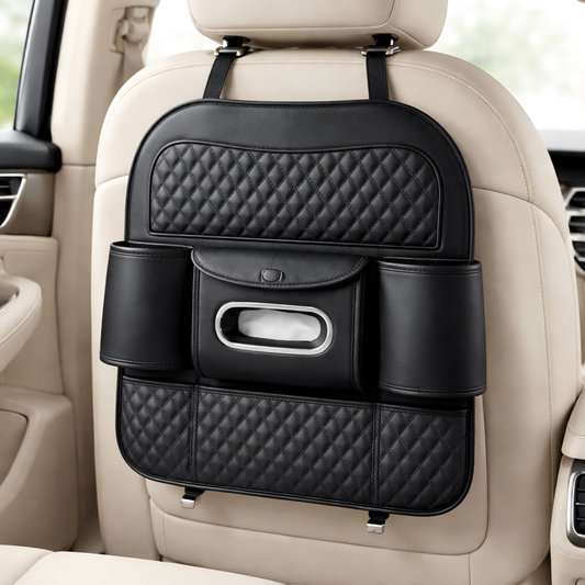 Car Back Seat Organizer with Tissue Box Holder & Cup Holders