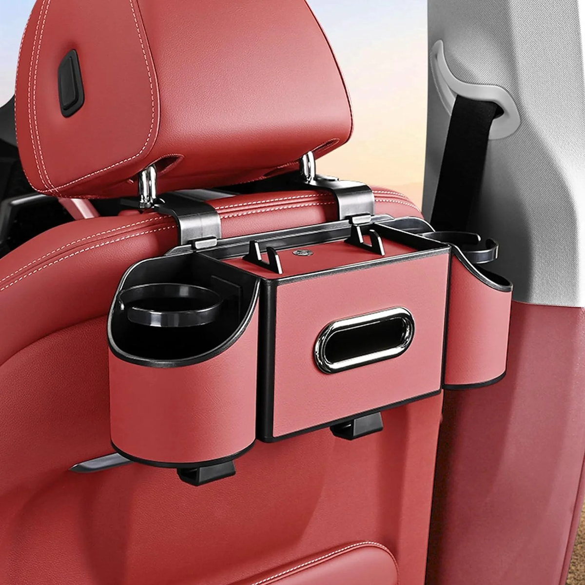 Car Back Seat Organizer with Cup Holders & Tissue Box