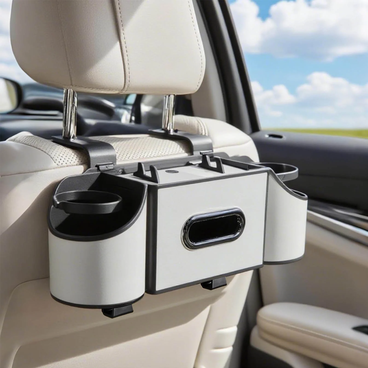 Car Back Seat Organizer with Cup Holders & Tissue Box