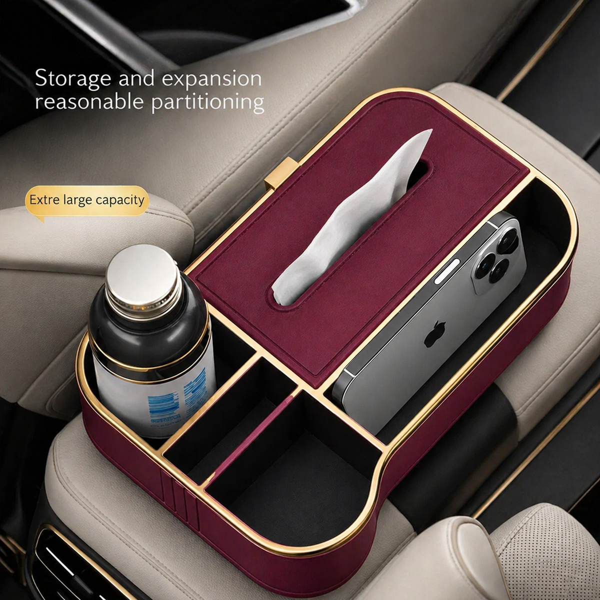 Car Armrest Storage Box with Cup Holder