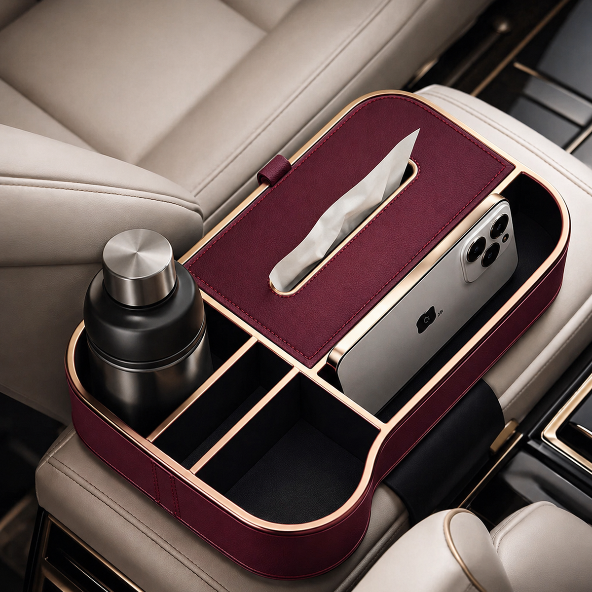 Car Armrest Storage Box with Cup Holder