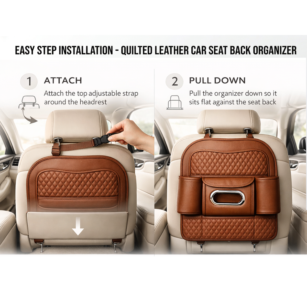 Car Back Seat Organizer with Tissue Box Holder & Cup Holders