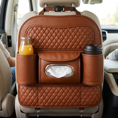Car Back Seat Organizer with Tissue Box Holder & Cup Holders