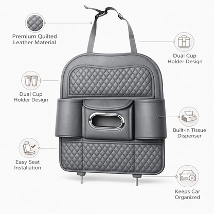 Car Back Seat Organizer with Tissue Box Holder & Cup Holders