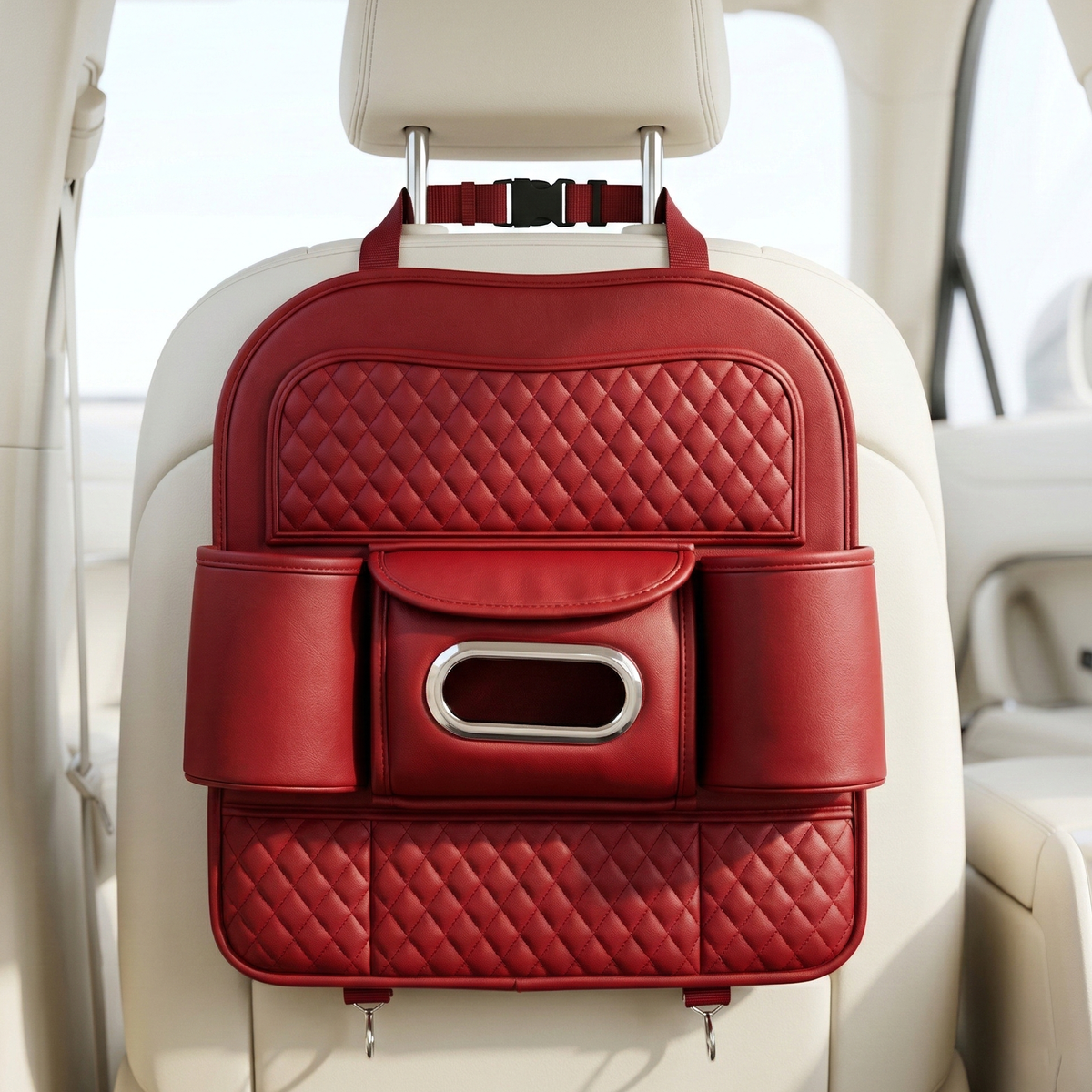 Car Back Seat Organizer with Tissue Box Holder & Cup Holders